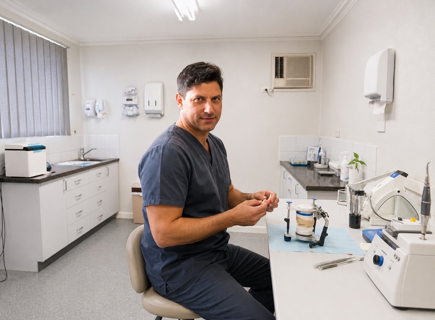 Peter making dentures in the lab